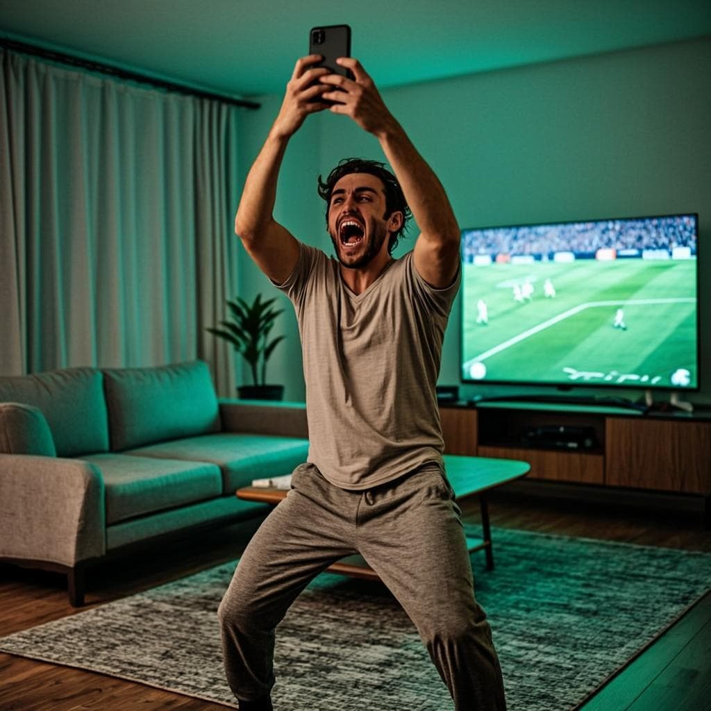 Sports fan celebrating a victory